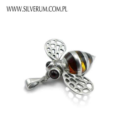 mały wisiorek srebrny - silverum.com.pl - #srebrne, #owady, #biżuteria, #trzmiel, #wisiorek, #bursztyn, #producent