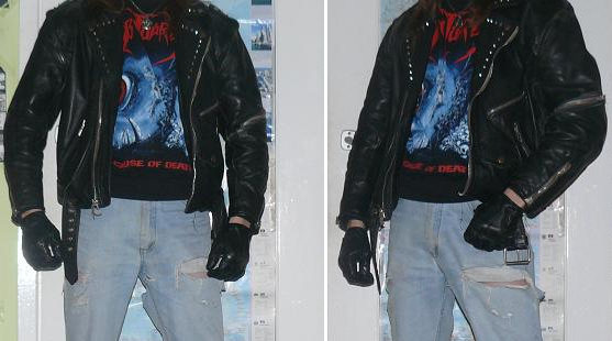 Metalhead in leather jacket and gloves