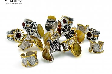 Nowoczesny pierścionek z bursztynem - silverum.com.pl - #srebro #bursztyn #pierścionek #nowoczesny #artystyczny