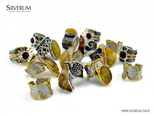 Nowoczesny pierścionek z bursztynem - silverum.com.pl - #srebro #bursztyn #pierścionek #nowoczesny #artystyczny