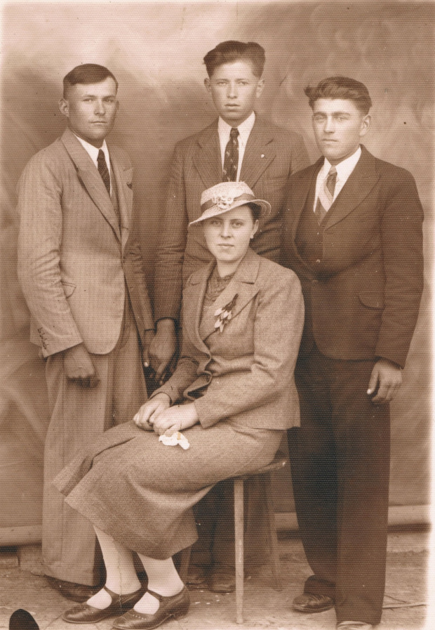 Portret, rodzina, kobieta i trzech mężczyzn
